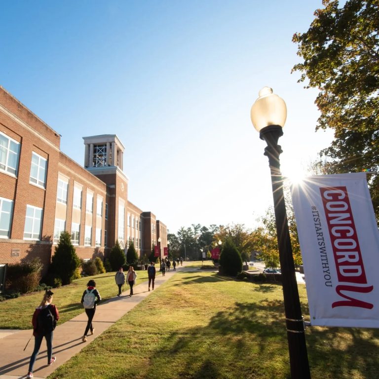 Concord University campus with students walking
